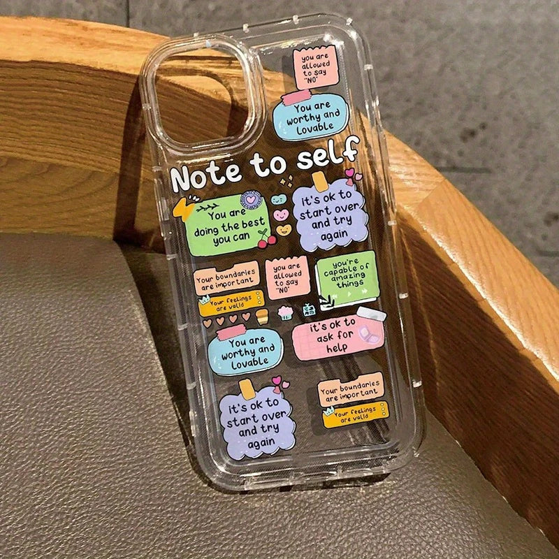 Cartoon Label Slogan Pattern Transparent Anti-Fall Mobile Phone Case for iPhone 16 15 14 13 12 11 Pro Max 7 8 Plus X XR XS Max SE2 Protective Cover