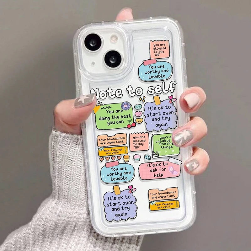 Cartoon Label Slogan Pattern Transparent Anti-Fall Mobile Phone Case for iPhone 16 15 14 13 12 11 Pro Max 7 8 Plus X XR XS Max SE2 Protective Cover