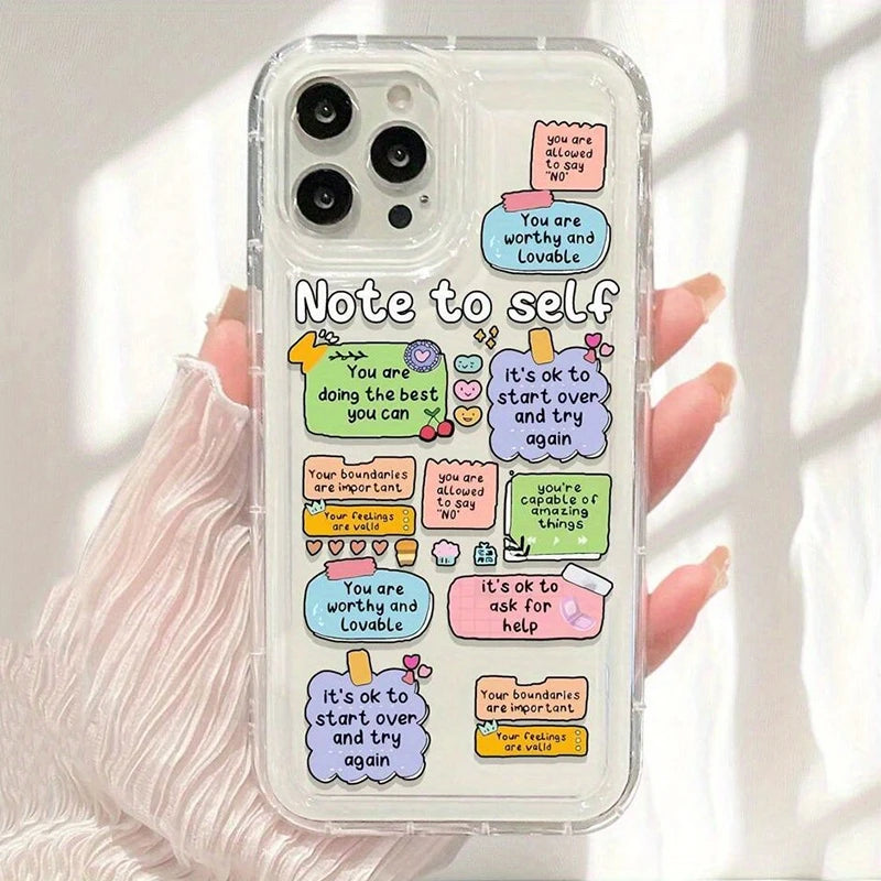 Cartoon Label Slogan Pattern Transparent Anti-Fall Mobile Phone Case for iPhone 16 15 14 13 12 11 Pro Max 7 8 Plus X XR XS Max SE2 Protective Cover