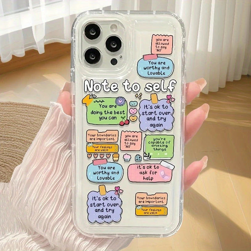 Cartoon Label Slogan Pattern Transparent Anti-Fall Mobile Phone Case for iPhone 16 15 14 13 12 11 Pro Max 7 8 Plus X XR XS Max SE2 Protective Cover