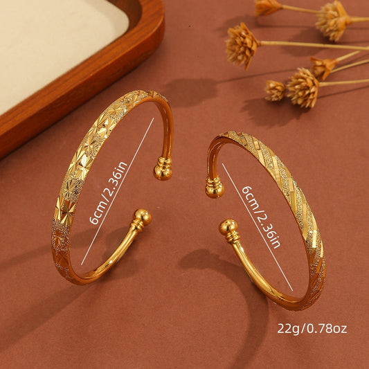 1pcs Vintage Gold-plated 18k Delicate Pattern Bracelet, Sand Gold Women's Open Bracelet, Suitable For Daily Wear Holiday Gifts