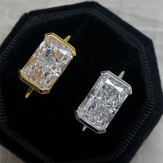Silver Plated Inlaid 7 11mm Rectangular Ice Flower Cut Ring