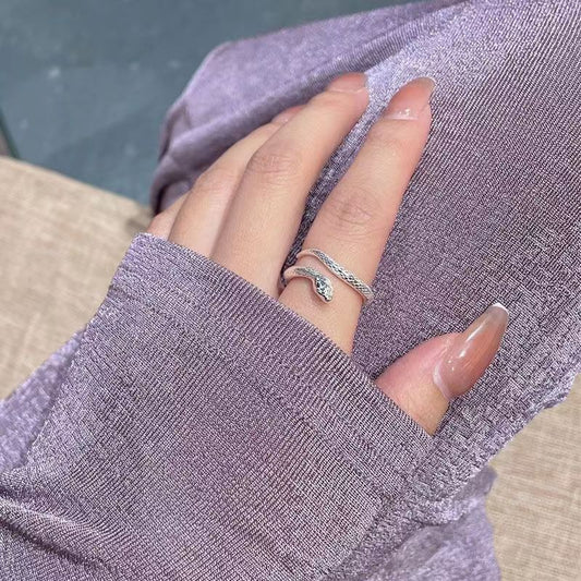 S999 Silver Snake Ring Female Opening Adjustable Versatile Personality
