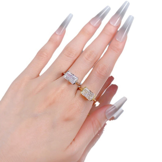 Silver Plated Inlaid 7 11mm Rectangular Ice Flower Cut Ring